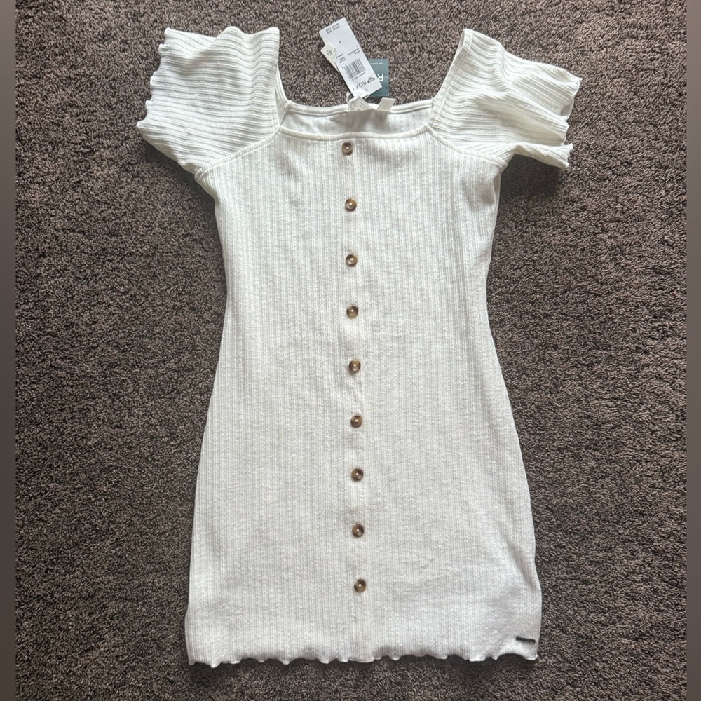 Roxy Ivory Cream Ribbed Button-Front Sandy Hills Dress Small NWT